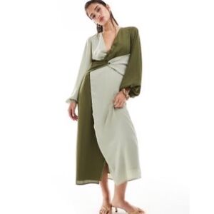 Elegant Asymmetrical Olive and Light Green Dress